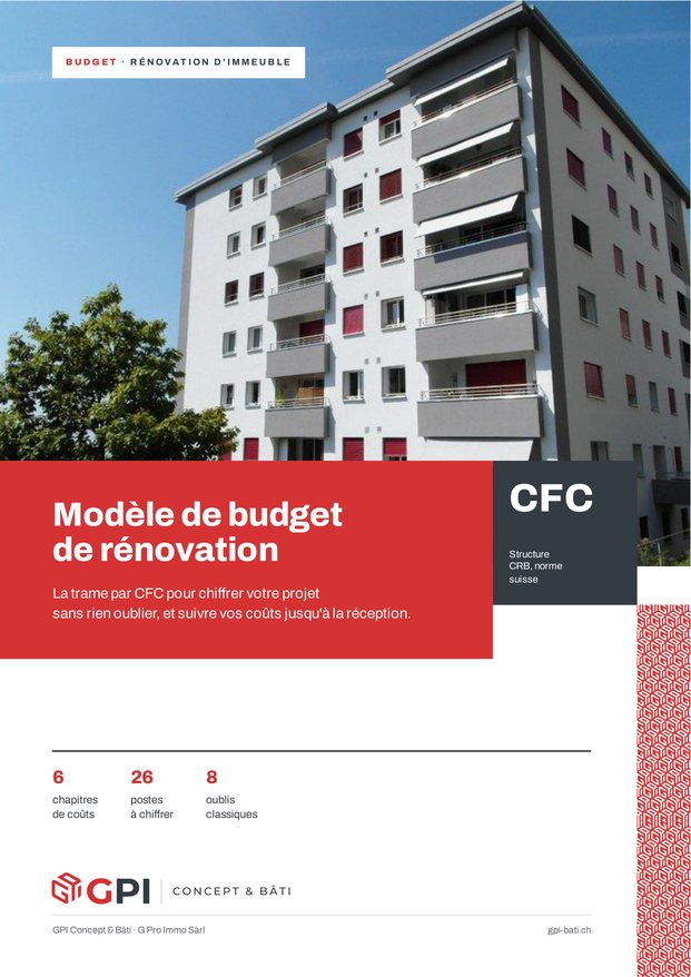 Couverture du modèle de budget de rénovation par CFC